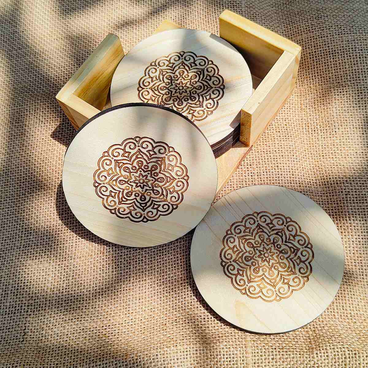 Wooden Coaster Set – Handmade Eco-Friendly Wooden Drink Coasters for Tea/Coffee Cups & Glasses, Heat & Moisture Protection for Dining Table, Minimal Natural Finish, Gift Ready